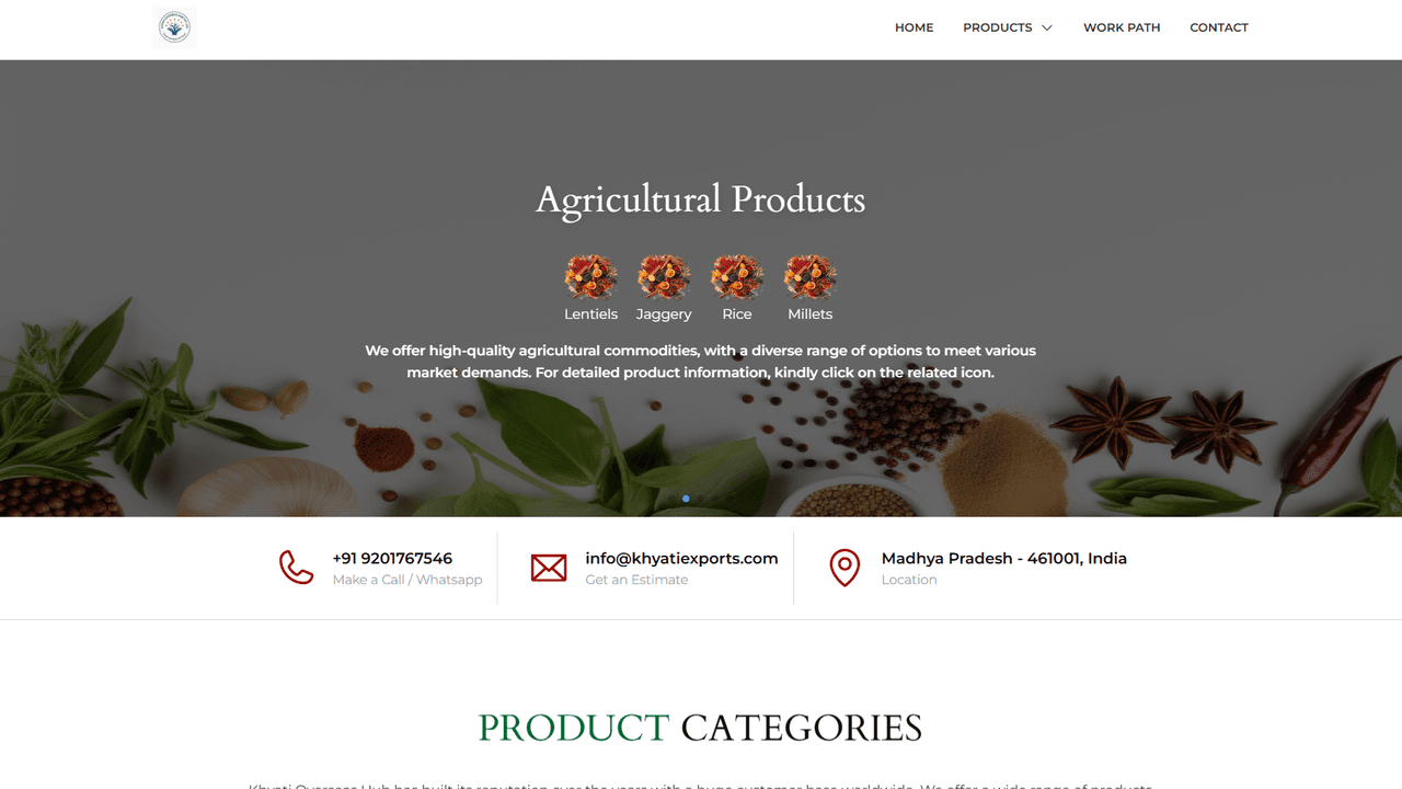 Khyati Exports Client Website preview